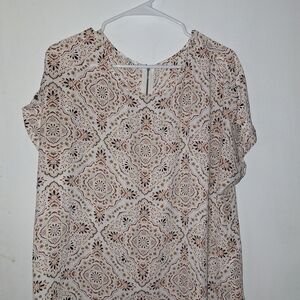 Maurices Cream and Brown Patterned Blouse